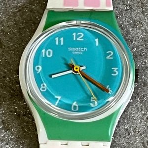 Vintage? Pastel Multicolor Green Blue Swatch Pink Swiss Quartz Needs Battery